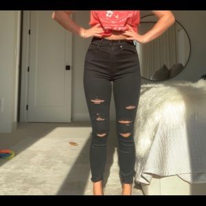 black ripped super high waist abercrombie jeans